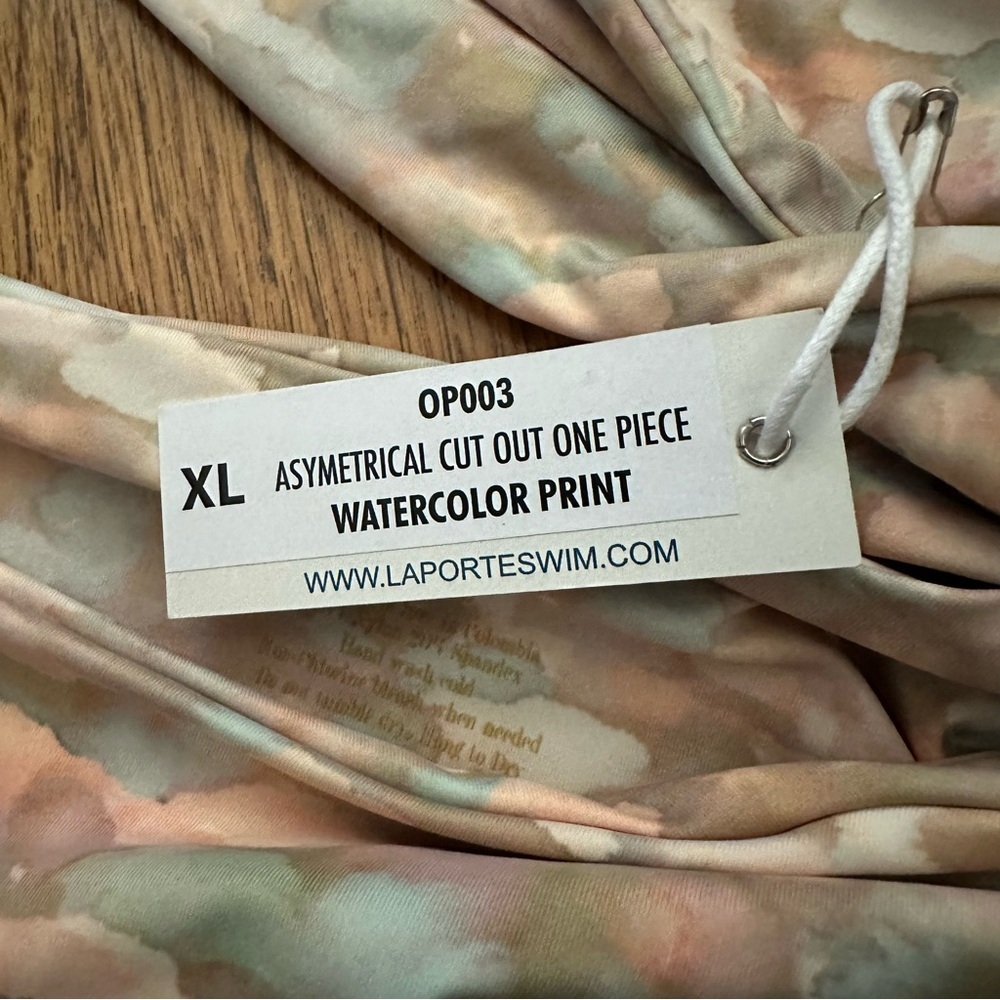 La Porte asymmetrical cut out one One piece swimsuit size XL NWT watercolor - Picture 3 of 5